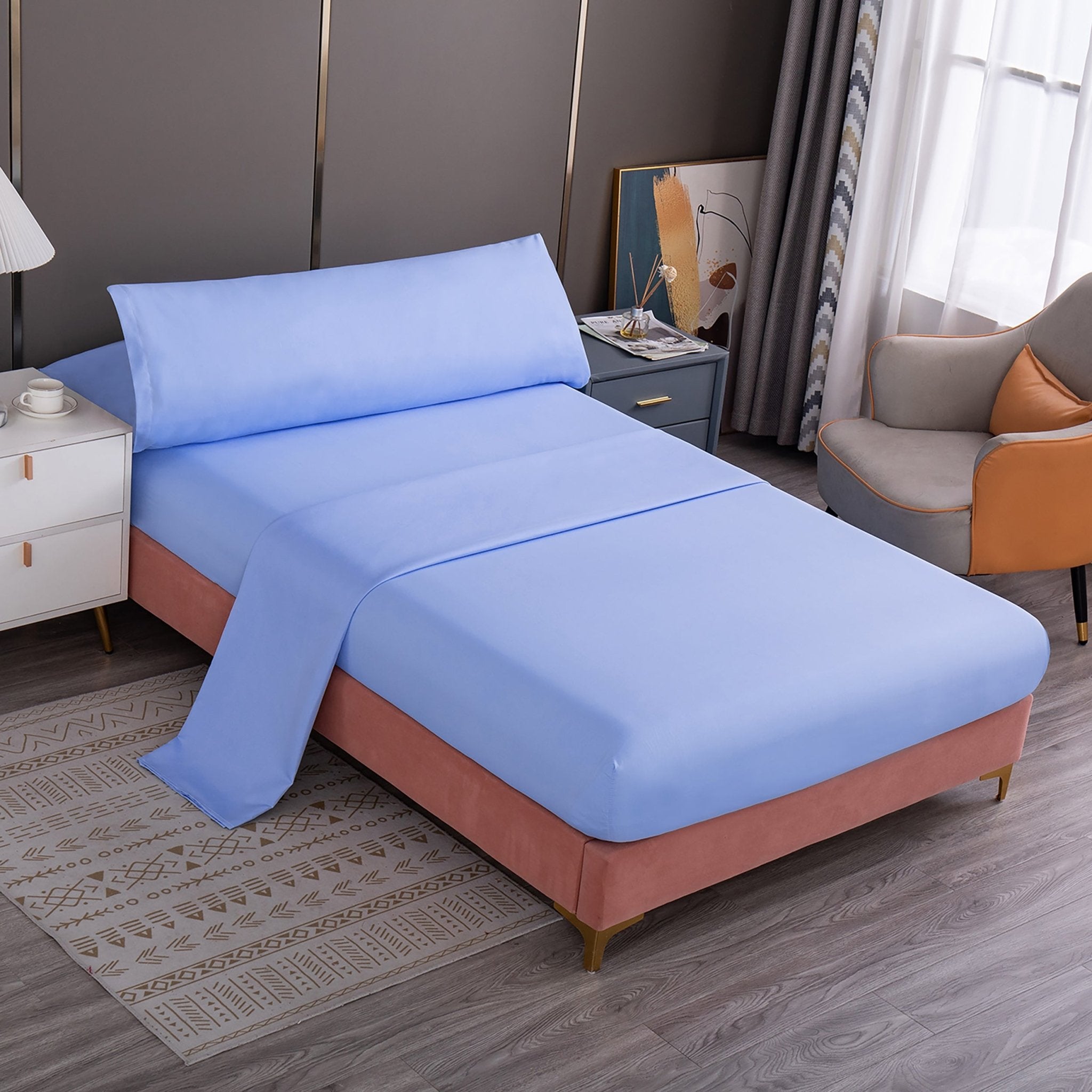 Imagen de sabana Juego de Sábanas Microfibra Liso - Azul en color Cama 90 de Meishida